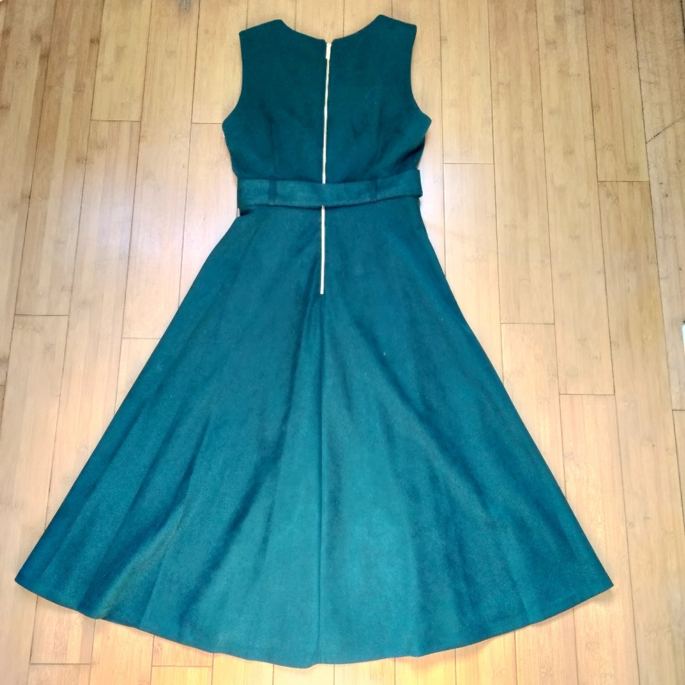 Calvin Klein NWT Faux Suede Green Midi Dress Size 8 A-Line Sleeveless Belted - Picture 2 of 15